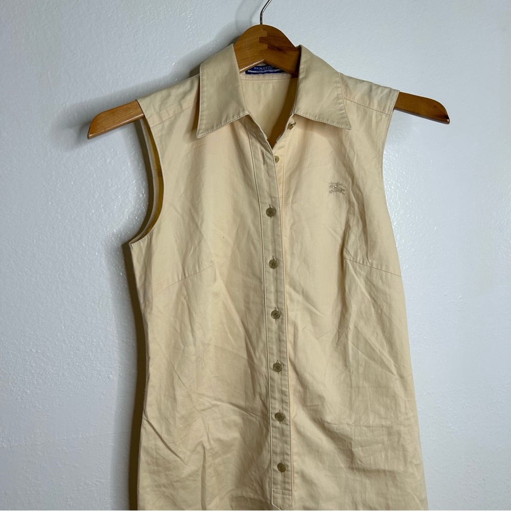 Burberry London Blue Label Tan Neutral Button Down Collared Dress Logo Size 38/8 - Picture 2 of 13